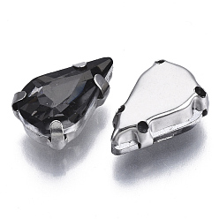 Black Diamond Sew on Rhinestone, Glass Rhinestone, Multi-strand Links, with Stainless Steel Settings, Garments Accessories, Faceted, Teardrop, Black Diamond, 13x8x5mm, Hole: 1.2mm