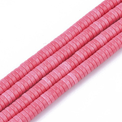 Hot Pink Natural Agate Beads Strands, Dyed, Heishi Beads, Flat Round/Disc, Hot Pink, 4x1mm, Hole: 1mm, about 250~329pcs/strand, 15.7 inch
