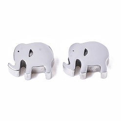 Stainless Steel Color 304 Stainless Steel Beads, Elephant, Stainless Steel Color, 7.5x9x3mm, Hole: 2mm