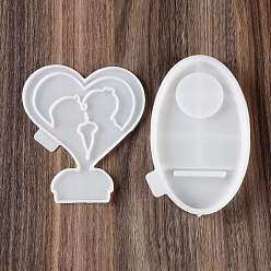 Human Heart Candle Holder DIY Silicone Molds, Wall Floating Shelf Candlestick Molds, Resin Plaster Cement Casting Molds, Human, 123~140x87~107x4~16mm, Inner Diameter: 104~130x72~103mm, 2pcs/set