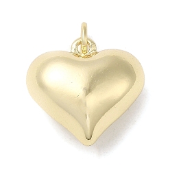 Real 18K Gold Plated Rack Plating Brass Pendants, with Jump Ring, Puffed Heart Charm, Real 18K Gold Plated, 15x15.5x8mm, Hole: 3mm