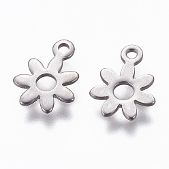 Stainless Steel Color 304 Stainless Steel Charms, Flower, Stainless Steel Color, 10.7x8x0.6mm, Hole: 1.2mm