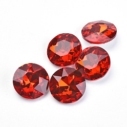 Red Pointed Back Glass Rhinestone Cabochons, Back Plated, Faceted, Flat Round, Red, 10x4.5~5mm