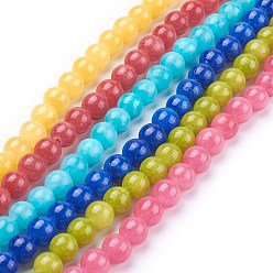 Mixed Color Natural Yellow Jade Beads Strands, Dyed, Round, Mixed Color, 6mm, Hole: 1mm, about 70pcs/strand, 15.75 inch