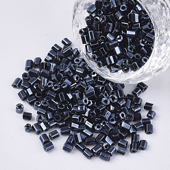 Marine Blue 8/0 Two Cut Glass Seed Beads, Hexagon, Metallic Colours, Marine Blue, 2.5~3x2.5mm, Hole: 0.9mm, about 15000pcs/bag