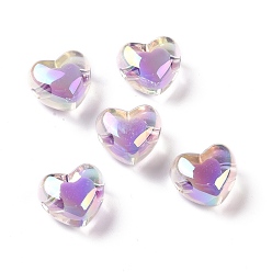 Medium Purple Transparent Acrylic Beads, Bead in Bead, AB Color Plated, Heart, Medium Purple, 19x21.5x14mm, Hole: 3.5mm