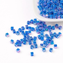 Bleu Royal Perles acryliques de poly styrène respectueuses de l'environnement, couleur ab , cube, bleu royal, 4x4mm, trou: 1 mm, environ 8000 pcs / 500 g