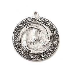Antique Silver Tibetan Style Alloy Pendants, Flat Round with Odin Triple Horn Charm, Antique Silver, 38x34.5x2mm, Hole: 2mm