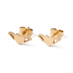 Golden 304 Stainless Steel Heart with Wing Stud Earrings for Women, Golden, 5x11.5mm, Pin: 0.8mm