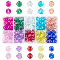 Mixed Color Spray Painted Transparent Crackle Glass Beads Strands, Round, Mixed Color, 10mm, Hole: 1.3~1.6mm, about 100~105pcs/box