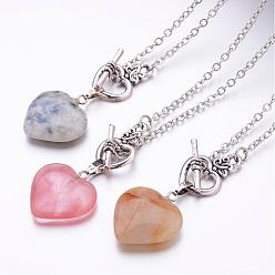 Mixed Color Natural & Synthetic Mixed Stone Pendant Necklaces, Heart, with Brass Cable Chains and Alloy Clasps, Mixed Color, 17.13 inch