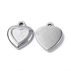Stainless Steel Color 304 Stainless Steel Pendants, Heart Charm, Stainless Steel Color, 18.5x15.5x2.5mm, Hole: 1.8mm