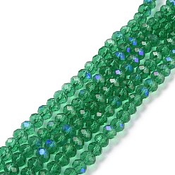 Dark Cyan Electroplate Glass Beads Strands, Half Rainbow Plated, Faceted, Rondelle, Dark Cyan, 4x3mm, Hole: 0.4mm, about 123~127pcs/strand, 16.5~16.9 inch(42~43cm)