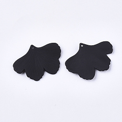 Noir Peint à la bombe pendentifs acryliques, de Style caoutchouté, feuille de ginkgo, noir, 33x45x2mm, Trou: 1.4mm