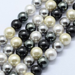Color mezclado Cuentas de concha perla hebras, rondo, color mezclado, 8 mm, agujero: 1 mm, sobre 50 unidades / cadena, 15.7 pulgada