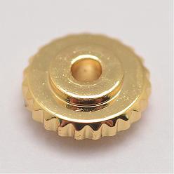 Настоящее золото 18K Spacer бисер латунные, плоско-круглые, реальный 18 k позолоченный, 6x2 мм, отверстие : 1 мм