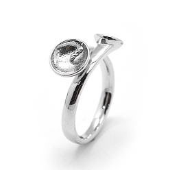 Platinum Brass Finger Ring Components, For Half Drilled Beads, Adjustable, Platinum, 16mm