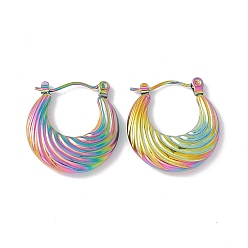 Rainbow Color Placage ionique (ip) 304 Boucles d'oreilles créoles croissant en acier inoxydable pour femmes, couleur arc en ciel, 20.5x20x3.5mm, pin: 0.6 mm