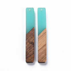 Turquoise Resin & Walnut Wood Big Pendants, Two Tone, Rectangle, Turquoise, 51.5x7.5x3mm, Hole: 1.8mm