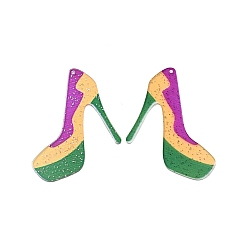 Разноцветный Акриловые подвески в форме обуви на высоком каблуке, с блеском порошок, красочный, 49x45x2 мм, отверстие : 1.5 мм