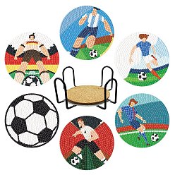 Football Kits de pintura de diamantes para tapetes de taza diy, incluyendo almohadillas de corcho, posavasos de hierro, diamantes de imitación de resina, bolígrafo adhesivo de diamante, plato de bandeja y arcilla de cola, Patrón de fútbol, 100 mm
