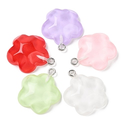Flower Translucent Resin Pendants, Water Ripple Charms with Platinum Plated Iron Loops, Mixed Color, Flower, 23.5x21x7mm, Hole: 2mm