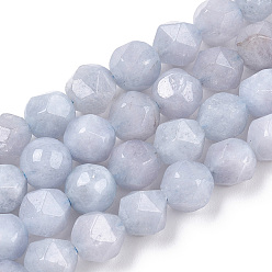 Aquamarine Natural Aquamarine Beads Strands, Star Cut Round Beads, Faceted, Grade AAA, 10x10x8~9mm, Hole: 0.9mm, about 37~38pcs/strand, 14.57 inch~14.96 inch(37~38cm)