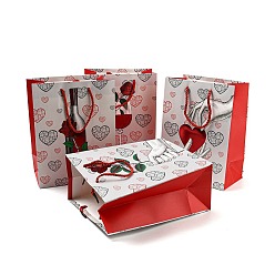 Vajilla 4 colores bolsas de regalo de papel de amor del día de San Valentín, bolsas de compras rectangulares, bolsas de regalo de boda con asas, color mezclado, copa, desplegar: 23x18x10.3 cm, pliegue: 23.3x18x0.4 cm