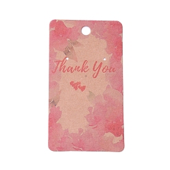 BurlyWood Cartón pendiente tarjetas de presentación, rectángulo con flor y palabra patrón de agradecimiento, burlywood, 9x5x0.04 cm, agujero: 1.5 mm