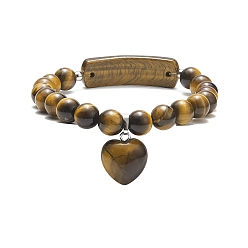 Œil De Tigre Tigre naturel bracelets de perles d'oeil, bracelet pendentif en forme de coeur, pour femme, 3/8 pouce (0.85 cm), diamètre intérieur: 2-1/8 pouce (5.5 cm)