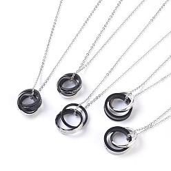 Gunmetal & Stainless Steel Color 304 Stainless Steel Pendant Necklaces, with Cable Chains, Ring, Gunmetal & Stainless Steel Color, 20.3 inch(51.5cm), Pendant: 19x22mm