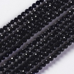 Noir Chapelets de perles en verre, facette, ronde, noir, 2x2mm, Trou: 0.4mm, Environ 193~197 pcs/chapelet, 14.17 pouces ~ 15.51 pouces (36~39.4 cm)