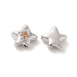 Orange Perles de cubes zircone en laiton , étoiles, platine, orange, 7x8x4mm, Trou: 1mm