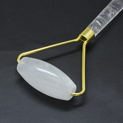 Cristal de cuarzo Masajeador facial de latón con cristal de cuarzo natural, rodillos faciales, dorado, 140.5x62.5x25 mm