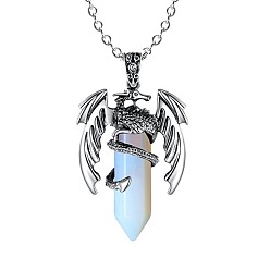 Opalite Opalite Bullet with Dragon Pendant Necklace with Zinc Alloy Chains, 19.69 inch(50cm)