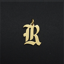 Letter R 201 Stainless Steel Pendants, with Jump Ring, Old English, Letter, Laser Cut, Golden, Letter.R, 16x13x1mm, Hole: 3mm