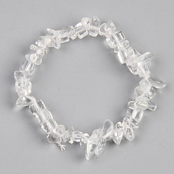 Quartz Crystal Natural Quartz Crystal & Glass Beaded Stretch Bracelets, Chip, Inner Diameter: 1-3/4~2 inch(4.5~5cm)