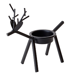 Black Christmas Theme Iron Candle Holder, Deer, for Wedding, Festival, Party & Windowsill, Home Decoration, Black, 140x55x135mm