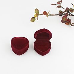 Dark Red Velvet Ring Boxes, for Wedding, Jewelry Storage Case, Heart, Dark Red, 4.8x4.8x3.5cm
