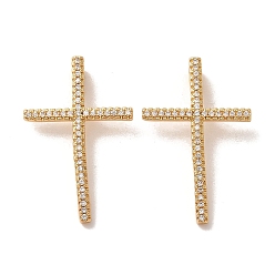 Golden Brass Micro Pave Cubic Zirconia Pendants, Lead Free & Cadmium Free, Long-Lasting Plated, Cross, Clear, Golden, 28x18x2mm, Hole: 1.5mm