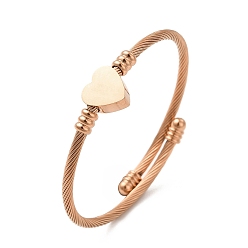 Or Rose 201 bracelet manchette perlé cœur en acier inoxydable, bracelet torque pour femme, or rose, diamètre intérieur: 2-1/4 pouce (5.75 cm)