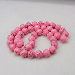 Ярко-Розовый Синтетических нитей бирюзовые бусы, окрашенные, круглые, ярко-розовый, 6 мм, отверстие : 1 мм, около 66 шт / нитка, 15.7 дюйм