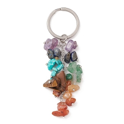 Pierre Mélangete Porte-clés chakra en perles de pierres précieuses naturelles et synthétiques, avec 304 porte-clés fendus en acier inoxydable, 8.3~8.65 cm