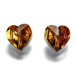 Marrón Perlas de vidrio transparentes, facetados, corazón, marrón, 10x10x7 mm, agujero: 1~1.2 mm