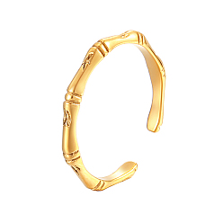 Golden Stainless Steel Finger Open Cuff Ring, Bamboo, Golden, US Size 7(17.3mm)