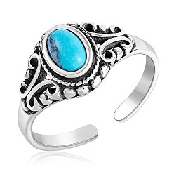 Antique Silver 925 Sterling Silver Open Cuff Ring, Natural Turquoise Gothic Ring for Women, Antique Silver, US Size 5 1/4(15.9mm)