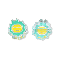 Aquamarine Transparent Acrylic Enamel Beads, Flower with Smiling Face, Aquamarine, 24.5x23.5x8mm, Hole: 3.5mm