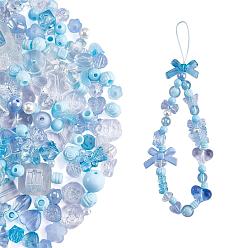 Bleu 150 pièces perles acryliques roses aléatoires ours pastel perles entretoises papillon perles en vrac pour bijoux porte-clés téléphone lanière faisant, bleu, 17mm