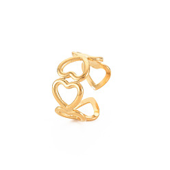 Chapado en Oro Real 18K Chapado en iones (ip) 304 anillo de acero inoxidable con corazón abierto para mujer, sin níquel, sin níquel, corazón, real 18 k chapado en oro, tamaño de EE. UU. 6 3/4 (17.1 mm)