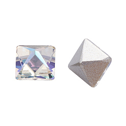 Moonlight K9 Glass Rhinestone Cabochons, Pointed Back & Back Plated, Faceted, Square, Moonlight, 6x6x6mm
